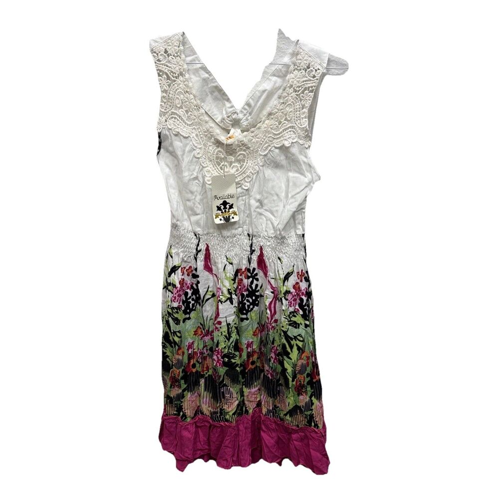 Available Boho Lace Crocheted Dress Travel Floral Sundress Racerback S New Smock